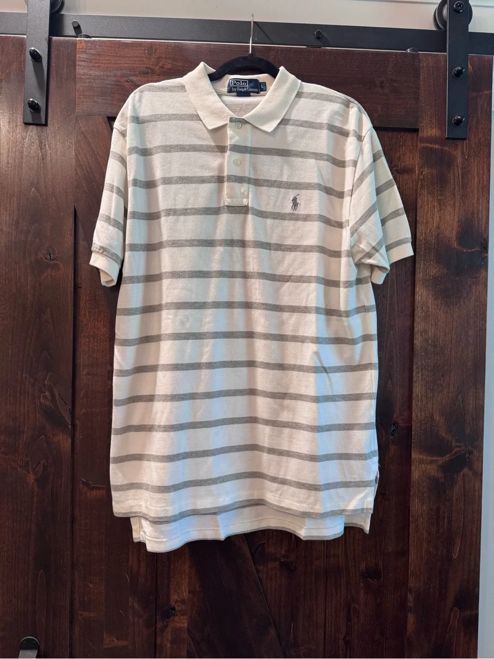 Polo by Ralph Lauren Men’s White and Light Gray Striped Polo